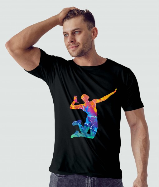 Мъжка тениска с щампа Спортни Илюстрации Colorful Volleyball player